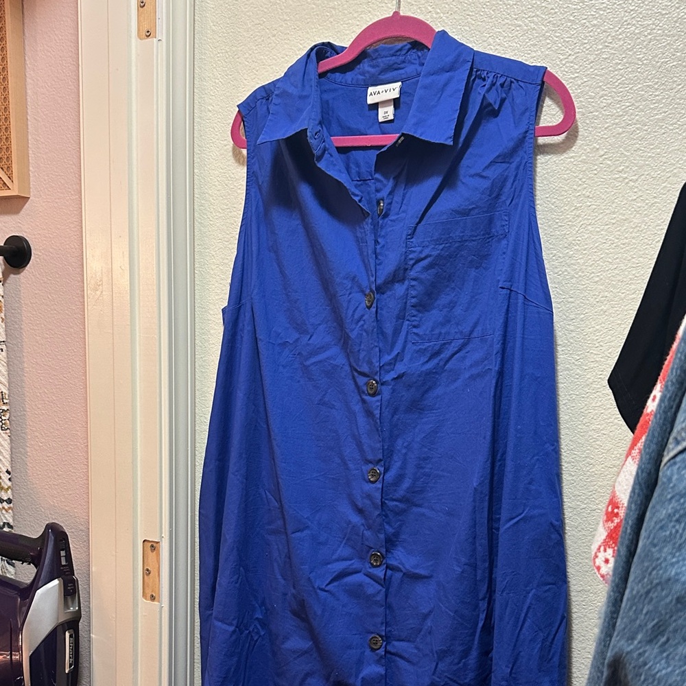 Ava & Viv Navy Blue Sleeveless Button-Up dress